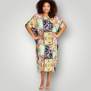 Johnny Was Jasper Cocoon Kaftan Dress Boho Floral Patchwork Midi Bohemian‎ Large